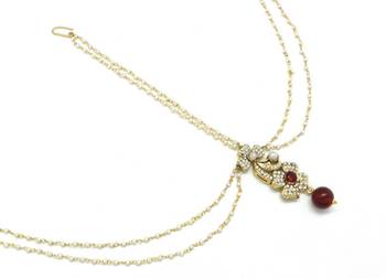 Flower Maang Tikka And Matha Patti Decorated With Crystals And Pearl Drop 3
