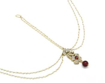 Flower Maang Tikka And Matha Patti Decorated With Crystals And Pearl Drop 4