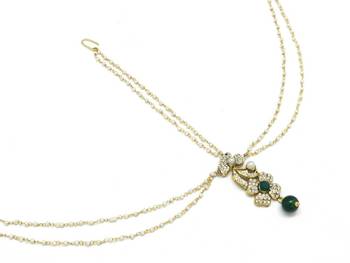 Flower Maang Tikka And Matha Patti Decorated With Crystals And Pearl Drop 1