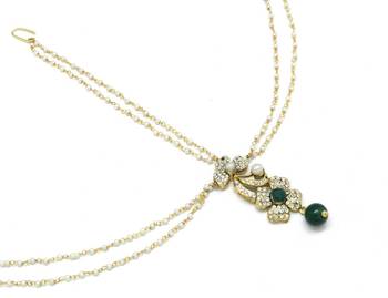 Flower Maang Tikka And Matha Patti Decorated With Crystals And Pearl Drop 3