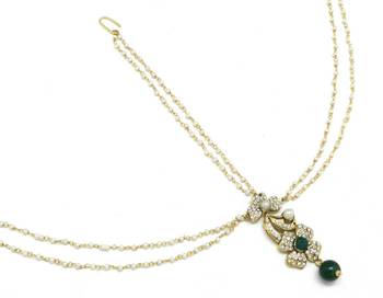 Flower Maang Tikka And Matha Patti Decorated With Crystals And Pearl Drop 4