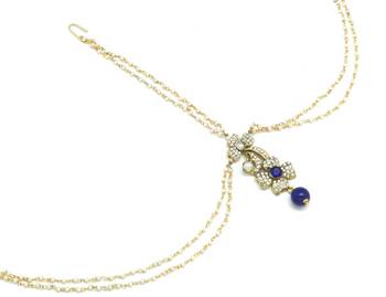 Flower Maang Tikka And Matha Patti Decorated With Crystals And Pearl Drop 1