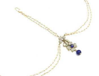 Flower Maang Tikka And Matha Patti Decorated With Crystals And Pearl Drop 3