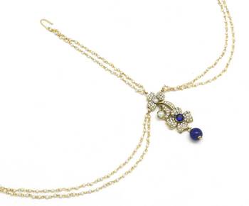 Flower Maang Tikka And Matha Patti Decorated With Crystals And Pearl Drop 4