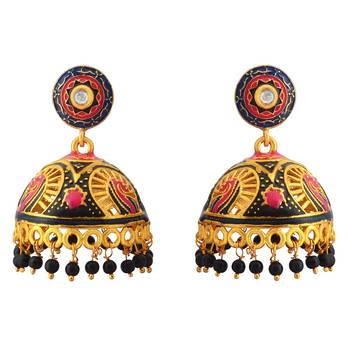 Traditional Meenakari Gold Plated Tokri Jhumka Earrings For Women 1