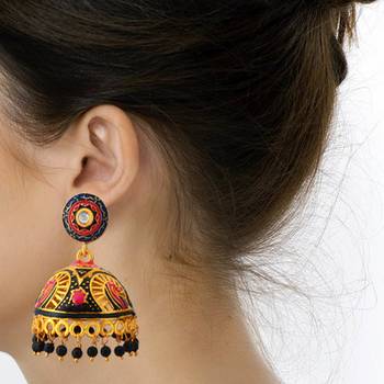 Traditional Meenakari Gold Plated Tokri Jhumka Earrings For Women 2