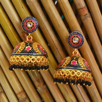 Traditional Meenakari Gold Plated Tokri Jhumka Earrings For Women 3