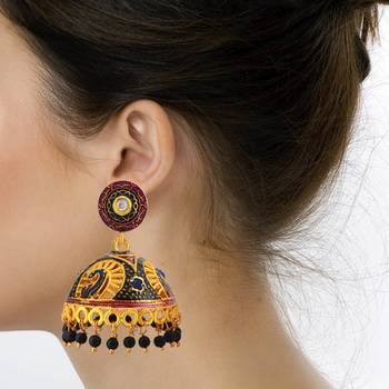 Traditional Meenakari Gold Plated Tokri Jhumka Earrings For Women 2