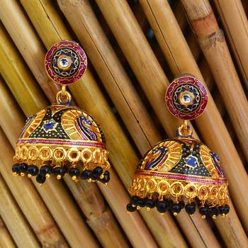 Traditional Meenakari Gold Plated Tokri Jhumka Earrings For Women 3