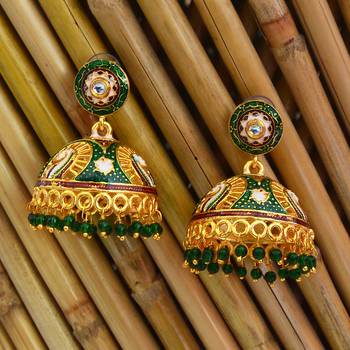 Traditional Meenakari Gold Plated Tokri Jhumka Earrings For Women 3