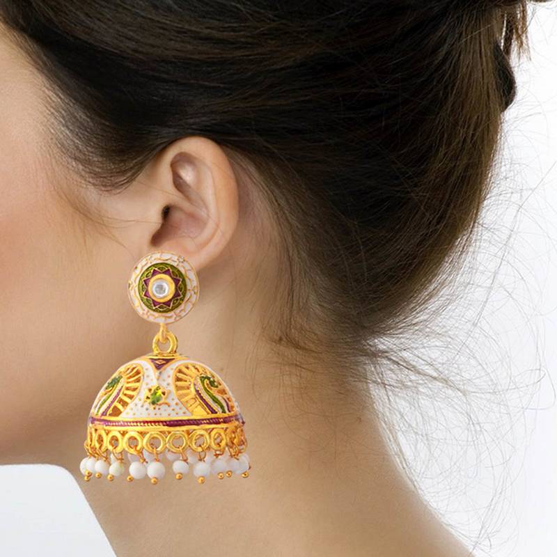 Traditional Meenakari Gold Plated Tokri Jhumka Earrings For Women