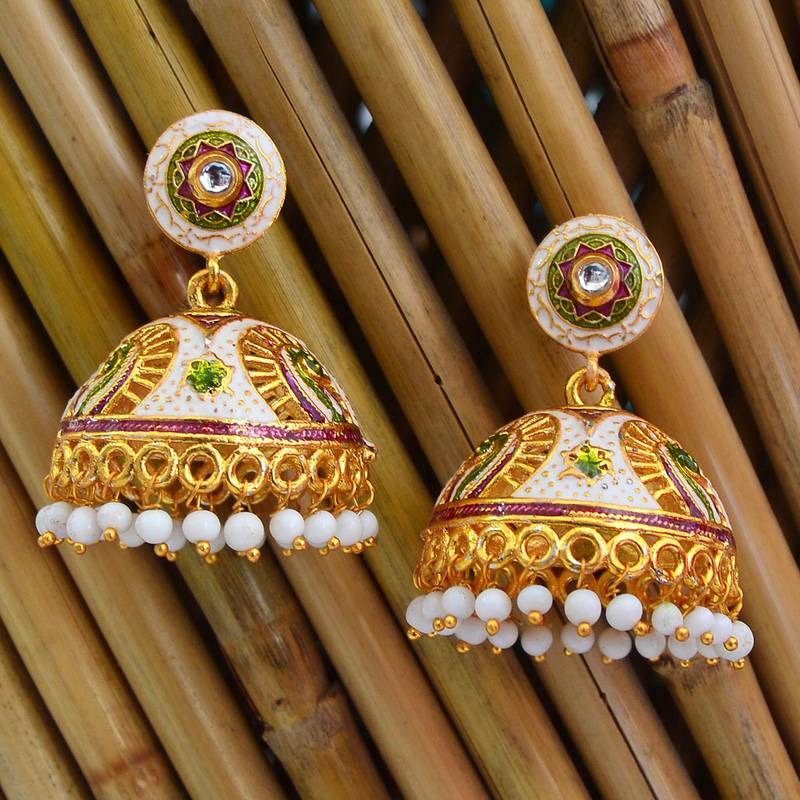 Traditional Meenakari Gold Plated Tokri Jhumka Earrings For Women