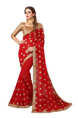 Red embroidered georgette saree with blouse 1