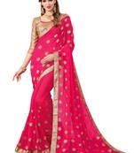 Pink embroidered georgette saree with blouse
