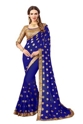 Blue embroidered georgette saree with blouse 1