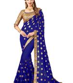 Blue embroidered georgette saree with blouse