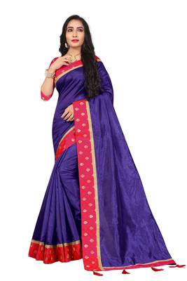 Purple embroidered brocade silk saree with blouse 1