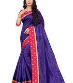 Purple embroidered brocade silk saree with blouse