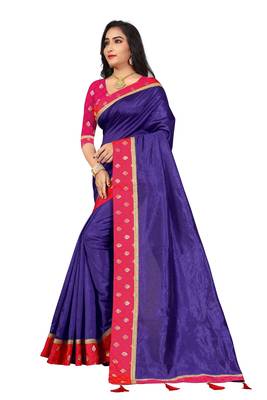 Purple embroidered brocade silk saree with blouse 2