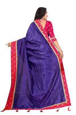 Purple embroidered brocade silk saree with blouse 3