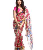Chhabra 555 Pink Printed Bhagalpuri Cotton Saree With Blouse
