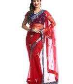 Chhabra 555 Red Embroidered Net Saree With Blouse