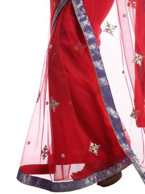 Chhabra 555 Red Embroidered Net Saree With Blouse 3