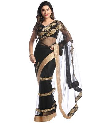Chhabra 555 Black Embroidered Net Saree With Blouse 1