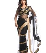 Chhabra 555 Black Embroidered Net Saree With Blouse