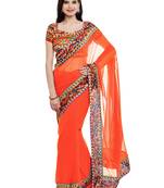 Chhabra 555 Orange Printed Georgette Saree With Blouse