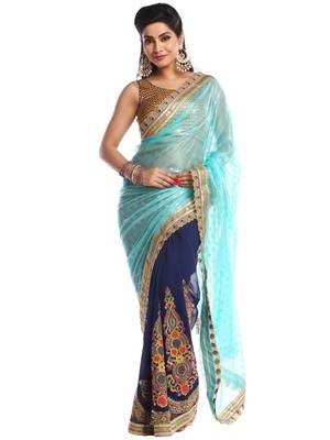 Chhabra 555 Green Embroidered Georgette Saree With Blouse 1