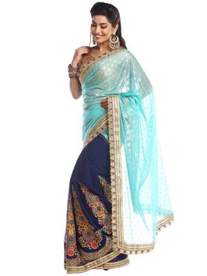 Chhabra 555 Green Embroidered Georgette Saree With Blouse 2