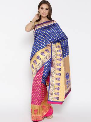Chhabra 555 Pink Woven Banarasi Saree With Blouse 1