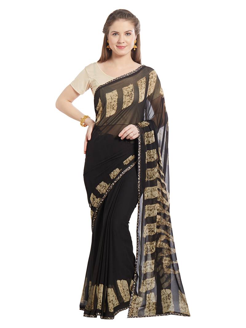 Jashn black batik print georgette saree with blouse