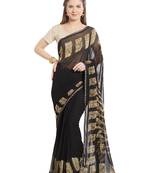 Jashn black batik print georgette saree with blouse