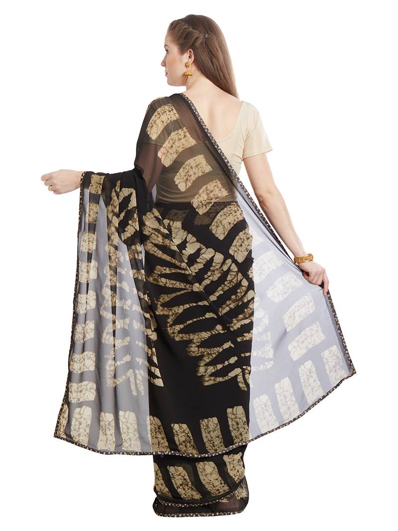 Jashn black batik print georgette saree with blouse