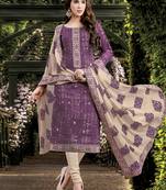Inddus Wine Cotton Printed Unstitched Dress Material With Chiffon Dupatta