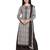 Inddus Dark Grey Cotton  Embroidered Unstitched Dress Material With Chiffon Dupatta