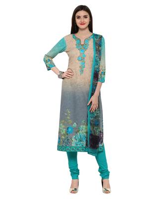 Inddus Green Cotton Embroidered Unstitched Dress Material With Chiffon Dupatta 1