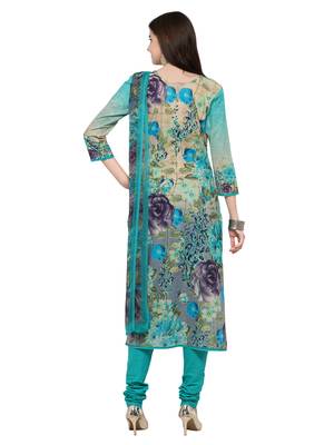 Inddus Green Cotton Embroidered Unstitched Dress Material With Chiffon Dupatta 3