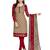 Inddus Beige Cotton Printed Unstitched Dress Material With Chiffon Dupatta