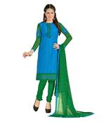 Inddus Green Cotton Printed Unstitched Dress Material With Chiffon Dupatta