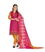 Inddus Pink Cotton Printed Unstitched Dress Material With Chiffon Dupatta
