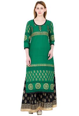 Green printed cotton long kurtis 1