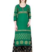 Green printed cotton long kurtis