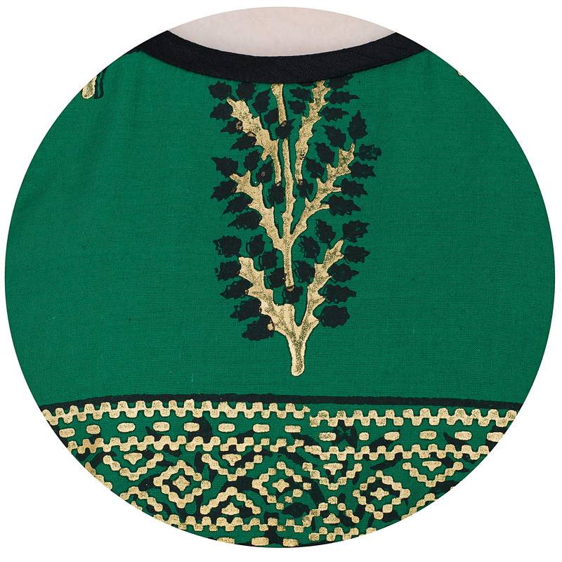 Green printed cotton long kurtis