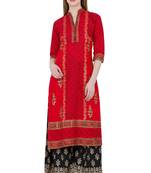Maroon printed cotton long kurtis