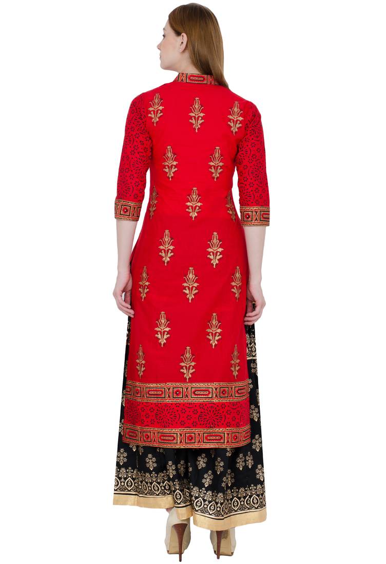 Maroon printed cotton long kurtis