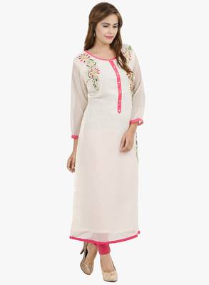 White embroidered georgette long kurtis 1