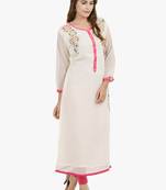White embroidered georgette long kurtis
